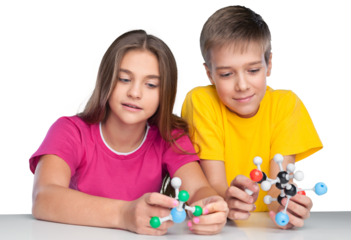 Two School Children Holding Molecular Model