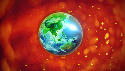 Obraz na płótnie Canvas Blue earth on orange red background. Concept earth day
