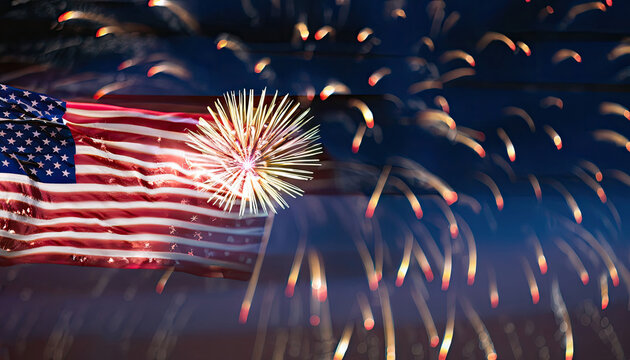 Fireworks and the American flag background