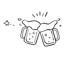 手描きのビールで乾杯するイラスト