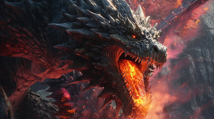 Illustration flame breathing dragon