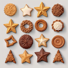 Fondo con detalle y textura de multitud de galletas deliciosas, con formas de estilo de navidad