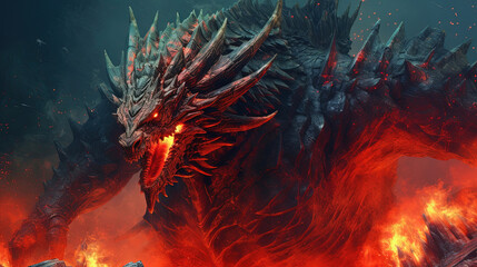 Fototapeta na wymiar Illustration flame breathing dragon