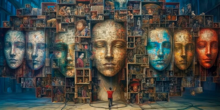 symptoms of dissociative identity disorder (DID), formerly known as multiple personality disorder, showcasing distinct identities, memory gaps, and amnesia. Generative AI