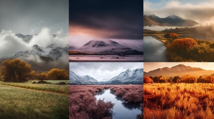 Stunning collage of nature, a view of climate change. Beautiful views of unspoiled nature and the influence of the environment. Generative ai.