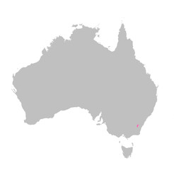 Vector map of the state of Australian Capital Territory highlighted highlighted in bright pink on a map of Australia.