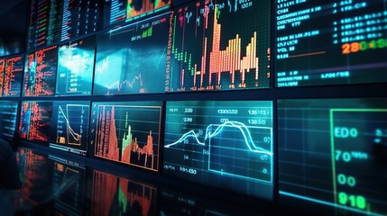 Financial charts and graphs displayed on a digital screen, illustrating market trends. binance diagram. Generative ai.