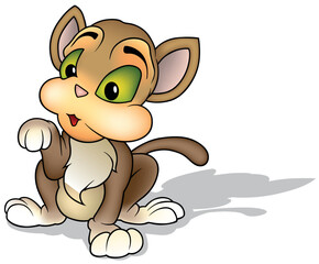 Brown Kitty with Green Eyes and Raised Paw