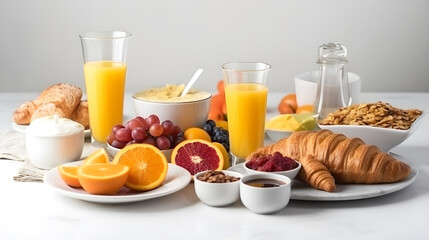 breakfast with croissant and orange juice created with Generative AI - obrazy, fototapety, plakaty