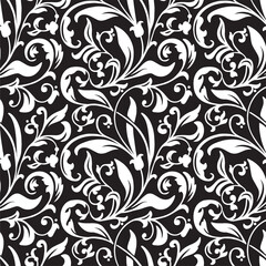 Seamless pattern with white tracery on a black background.   seamless wallpaper background vector design. 