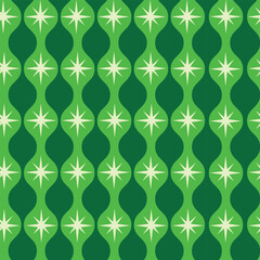 Fototapeta premium Mid century modern atomic starbursts on green ogee seamless pattern. For home decor , fabric and wallpaper 