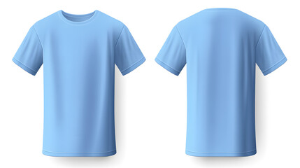 Front and back of blue t shirt on white background created with Generative AI