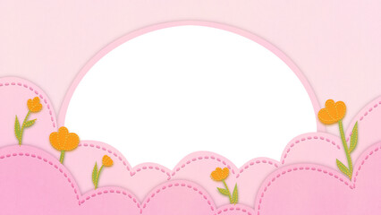 papercut pink frame with flowers, copy empty space on transparent background. Layout for certificate, birth greeting card, anner, flyer, invitation, poster, web site