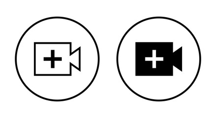 Create video icon vector. Upload videos button isolated on circle background