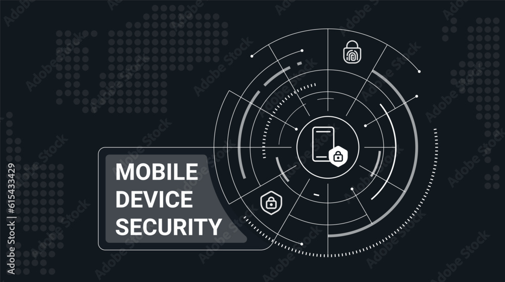 Aufkleber mobile device security concept banner template. sensitive data privacy. network connection. infograp