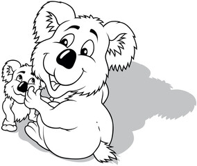 Drawing of a Sitting Cute Koala Bear with Cub