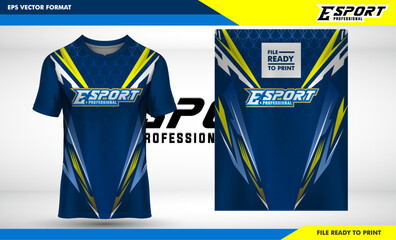 modern desiggn Gaming Tshirt or Esport Jersey Uniform Designs Template with Clean and Modern concept, Short Sleeve, Well Presented for gaming team navy and light yellow color © Jinzo Series