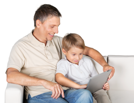 Father and Son Using Tablet