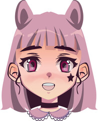 cute anime girl emotion _  cartoon girl with pin hair and big eyes