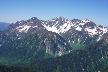 北アルプス　常念岳から望む初夏の穂高連峰