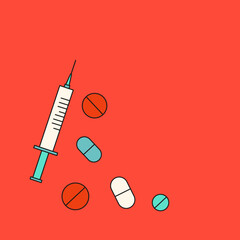 Medicine, pills, syringe, tablets, needles vector illustration.
