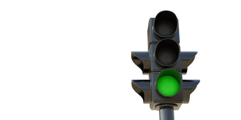 Green traffic light isolated on transparent background, PNG. Go signal concept