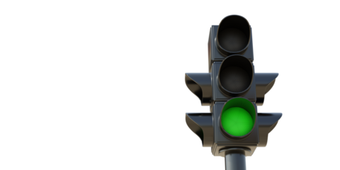 Green traffic light isolated on transparent background, PNG. Go signal concept
