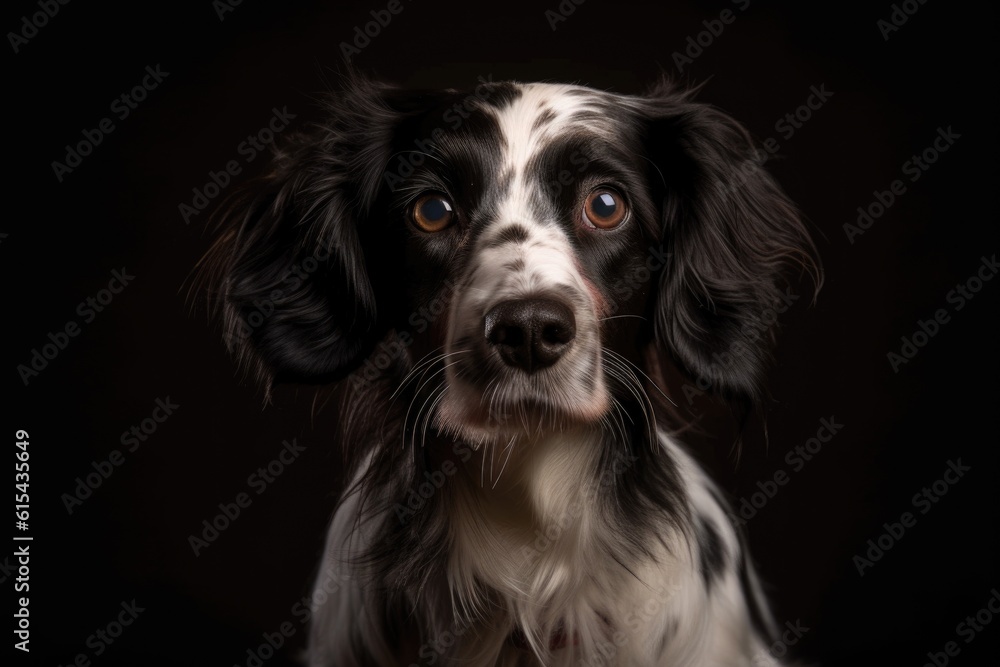 Sticker portrait of dog, sitting and looking directly at the camera, with its head tilted, created with generative ai