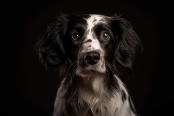 portrait of dog, sitting and looking directly at the camera, with its head tilted, created with generative ai