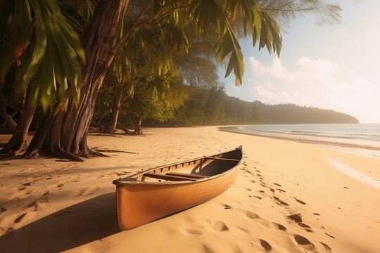 Tropical Escapade: Canoe on the Sandy Beach Paradise, canoe, tropical, sandy beach, paradise, ocean, summer, vacation, travel, adventure,