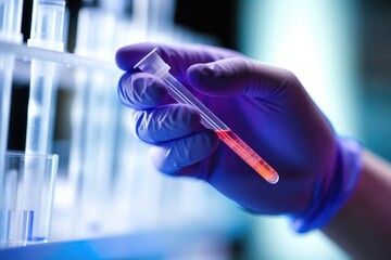 close-up of scientist's hand, holding pipette, with test tube in the background, created with generative ai