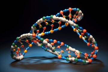 dna double helix, with complementary base pairs and atoms visible, created with generative ai