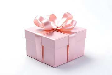 Fototapeta premium a pink gift box with a pink ribbon on wite background, Generative AI