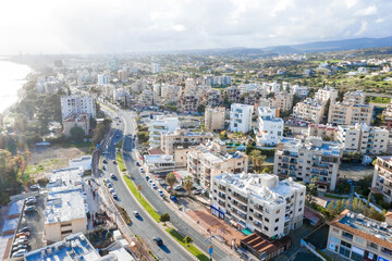 Naklejka na ściany i meble Aerial drone view of Limassol cityscape. Cyprus
