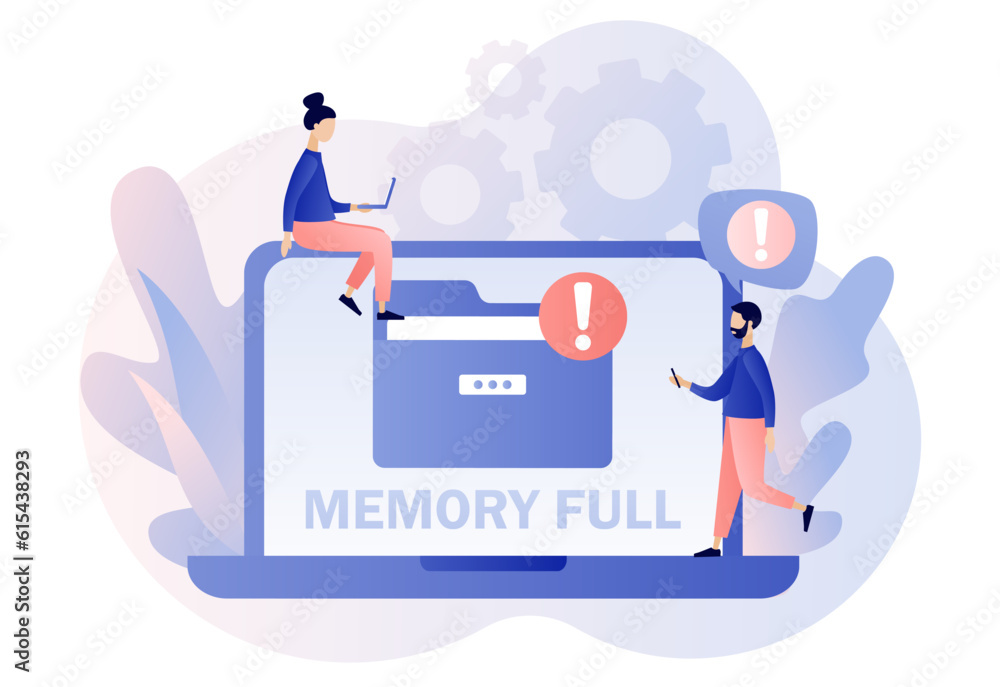 Poster memory space full notification. folder full on laptop. cleaning mobile phone or computer memory or s