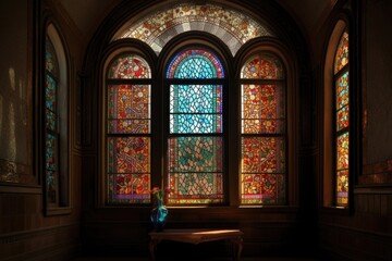 Fototapeta na wymiar stunning mosaic and stained glass window with intricate floral and geometric designs, created with generative ai