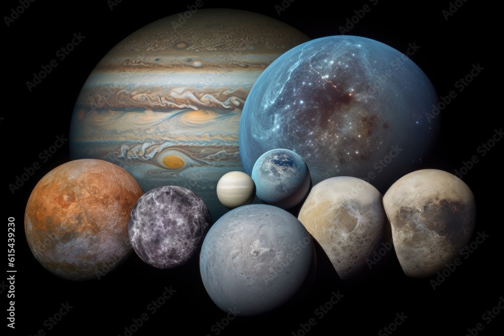 Wall mural planets and their moons in stunning celestial portrait, created with generative ai