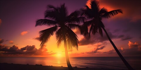 Naklejka na ściany i meble Amazing tropical sunset background, ai generated