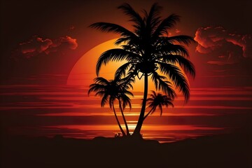 Fototapeta na wymiar Palms sihouettes on the fantastic sunset, ai generated