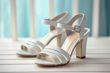 Luxury glamour woman`s sandals. Super photo realistic background, generative ai illustration.
