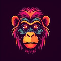 Monkey face in neon bright colors, ai generated
