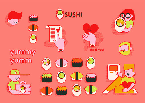 Sushi Online Delivery illustration Set