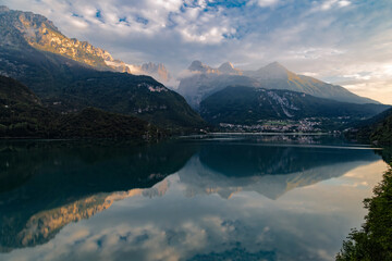 Fototapeta na wymiar Molveno lake, Molveno, trento, Trentino Alto Adige, Italy, western europe, europe 