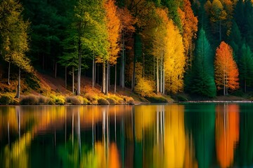 autumn trees reflected in water generated Ai