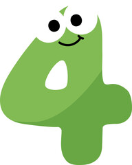 Colorful and playful number cartoon character for kids. Green number four.