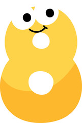 Colorful and playful number cartoon character for kids. Yellow number eight.