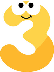 Colorful and playful number cartoon character for kids. Yellow number three.