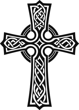 Celtic style Cross Irish St Patrick's Day, Irish and Scottish carving art, vector illustration isolated on white background