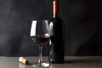 a bottle of red wine, with a glass ready to be poured, created with generative ai