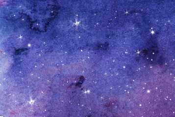 Watercolor illustration of night sky.